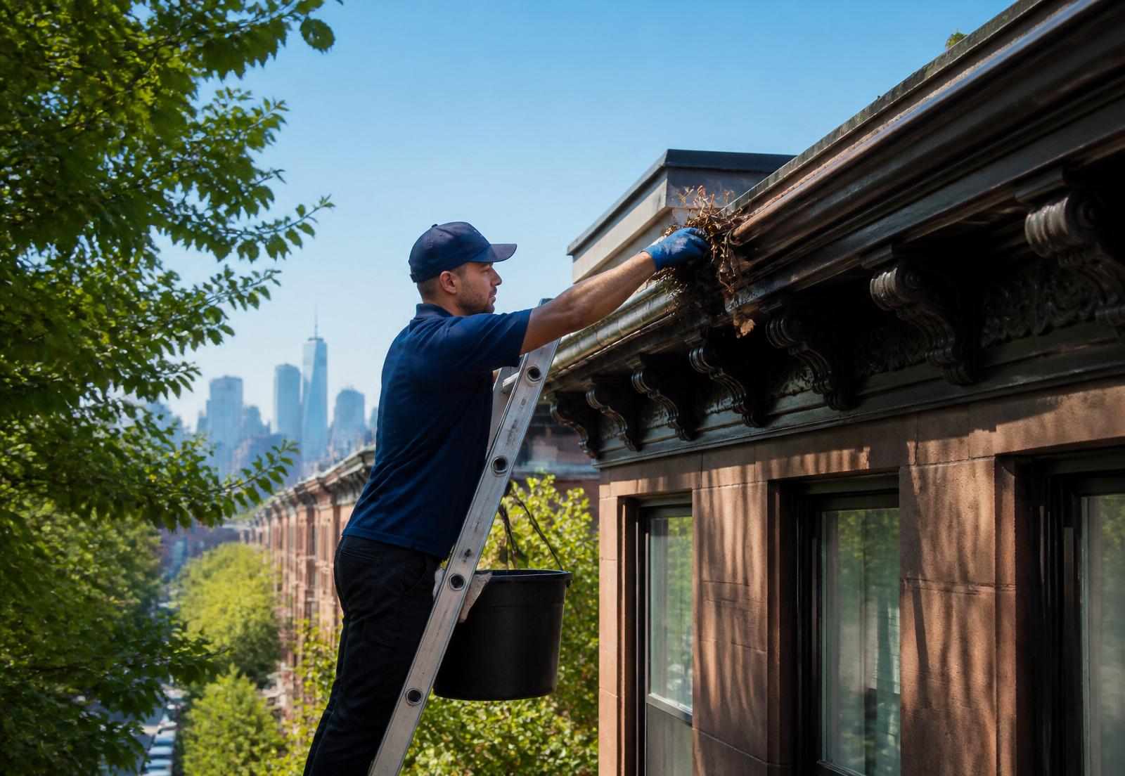 Professional gutter cleaning on a NYC home
